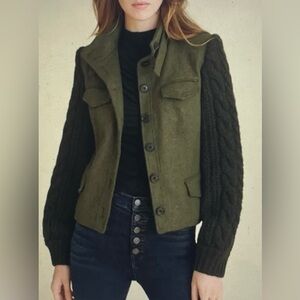 Veronica Beard jacket Utility “Arshia” size 6 mixed media green knit sleeves